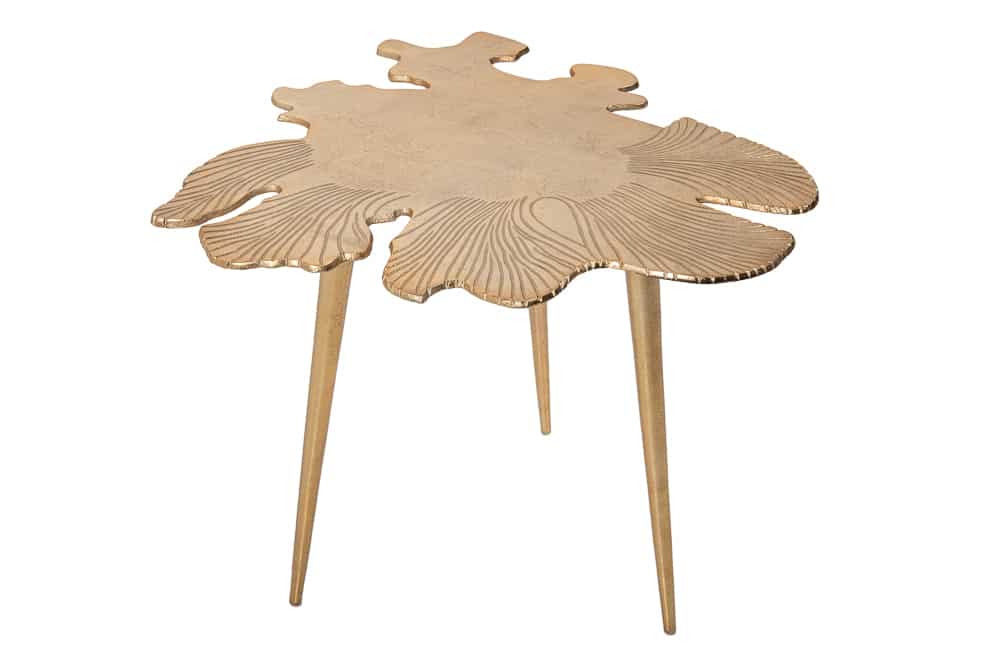 Handgearbeiteter Couchtisch ABSTRACT LEAF 60cm gold filigranes Blatt Design