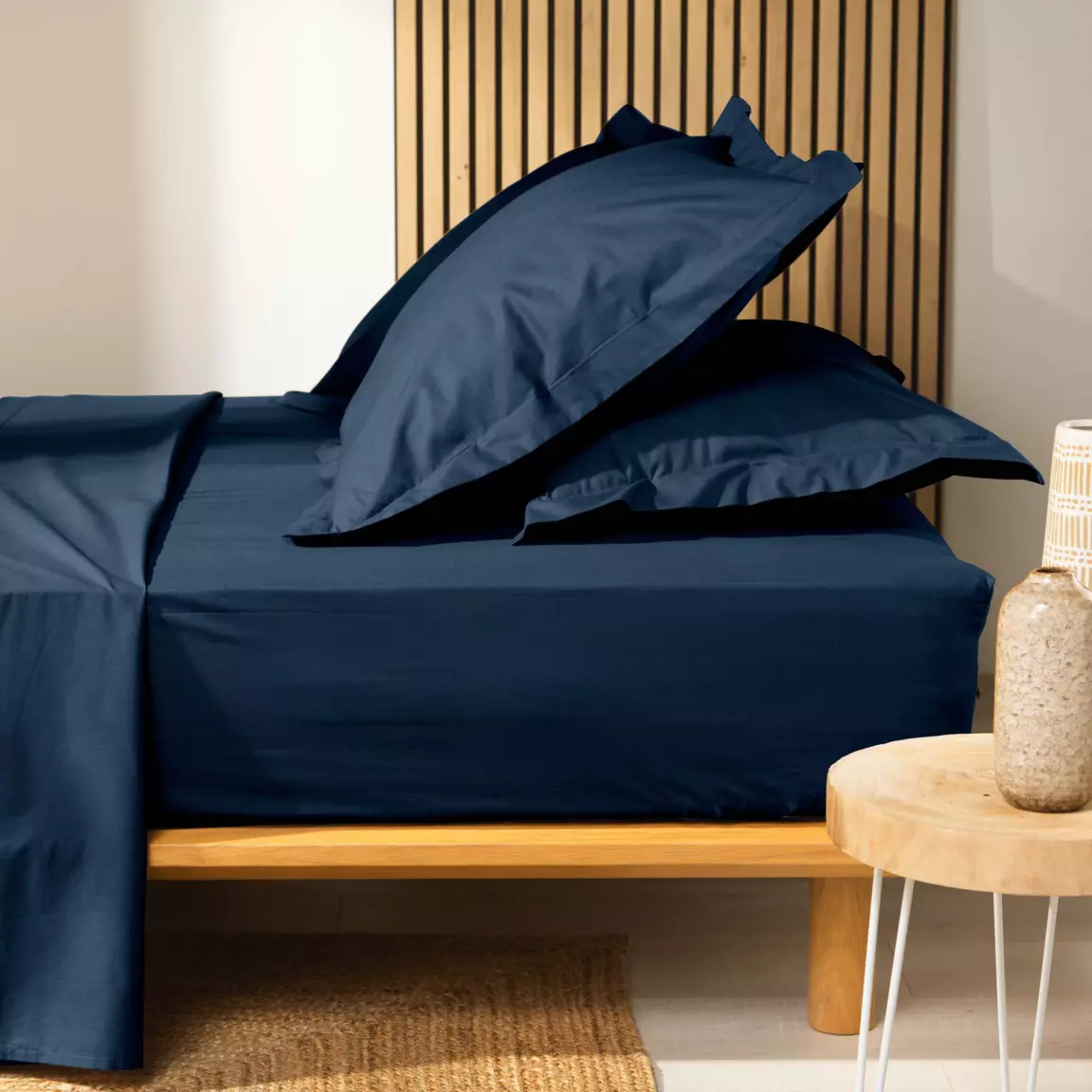 Drap housse coton bio (160 x 200 cm) Biolina Bleu nuit