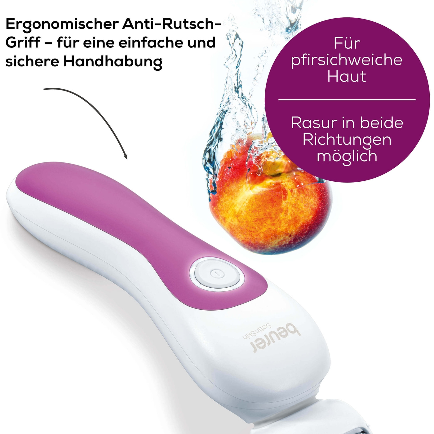 HL 36 Elektrischer Damen Rasierer Wet & Dry mit Ladestation / Peeling- / Gleit- / Trimmaufsätzen (57613) - Weiss / Lila