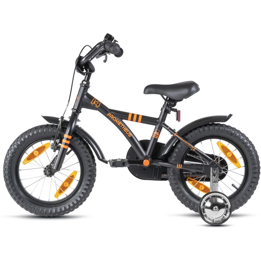 PROMETHEUS BICYCLES® Kinderfahrrad 14 Zoll Schwarz Matt & Orange