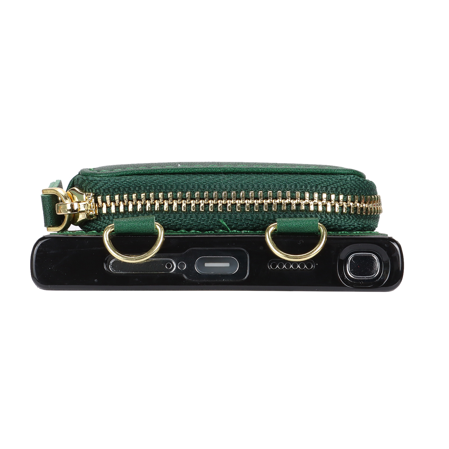 Samsung Galaxy S25 Ultra Necklace Leder Schutz Hülle mit Kartenfächer   Handykette (140cm) - Dunkelgrün