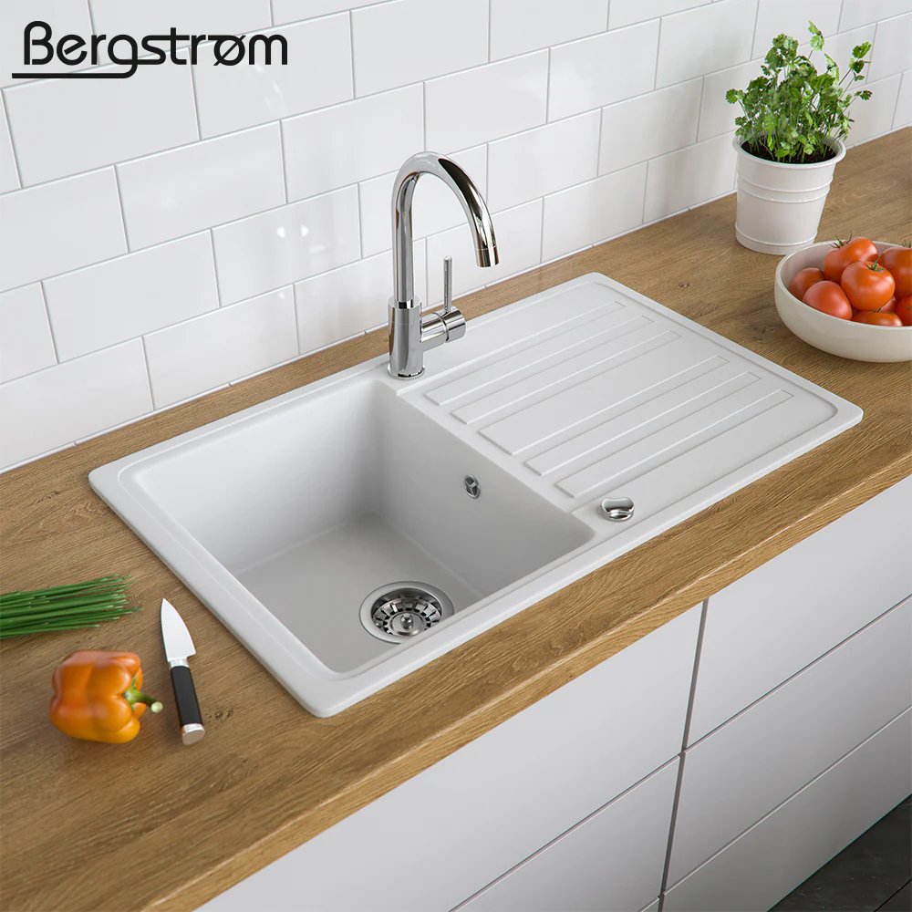 Granit Spüle Küchenspüle Einbauspüle Auflage Spülbecken Küche reversibel Weiß