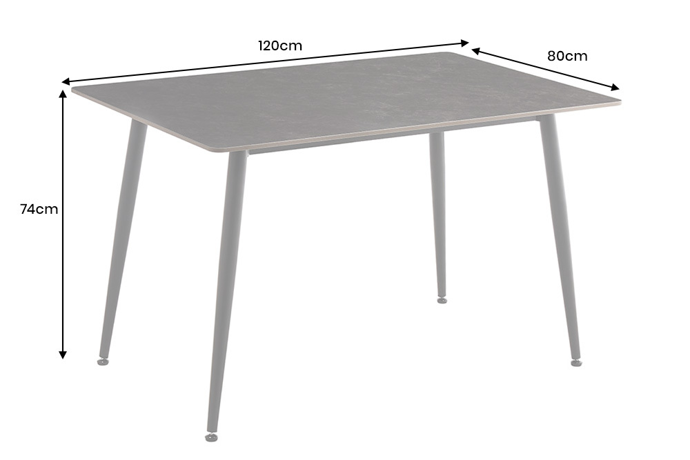 Moderner Esstisch MILANO 120cm anthrazit Keramik schwarze Metallbeine
