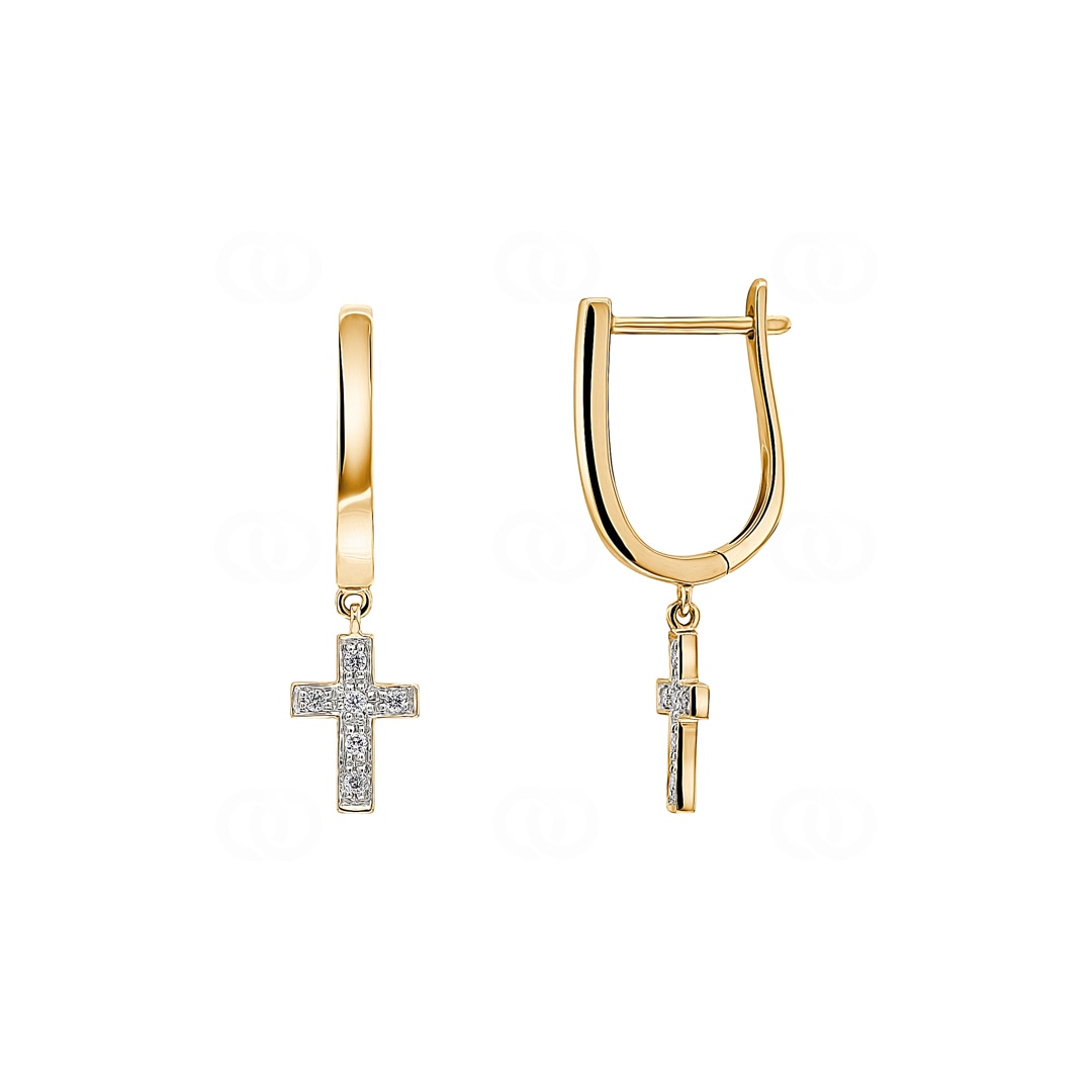 Kreolen 750/18 K Gelbgold Kreuz mit Diamanten 0.07 ct H/si