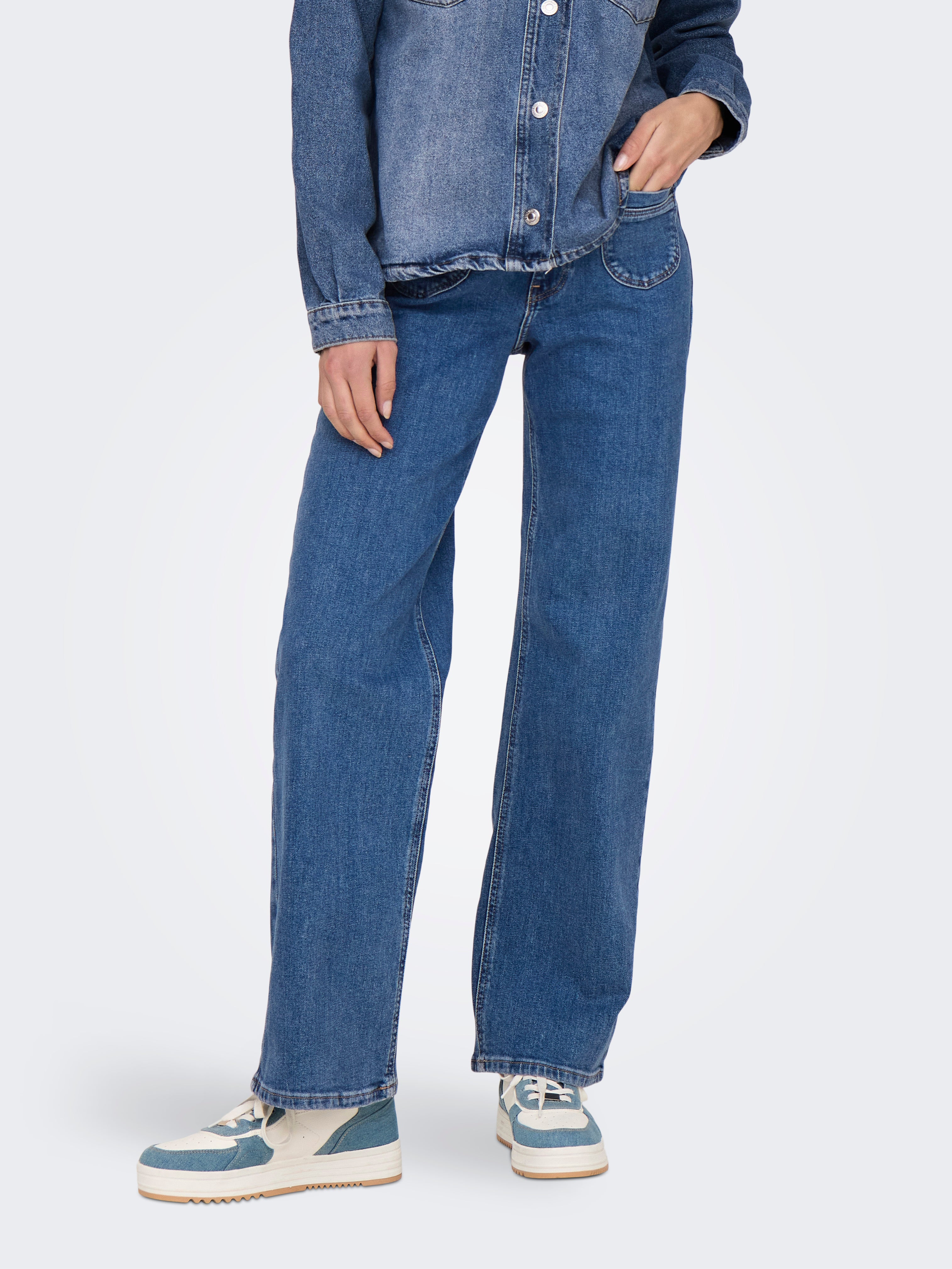 ONLJUICY Hohe Taille Weiter Beinschnitt Jeans Medium Blue Denim