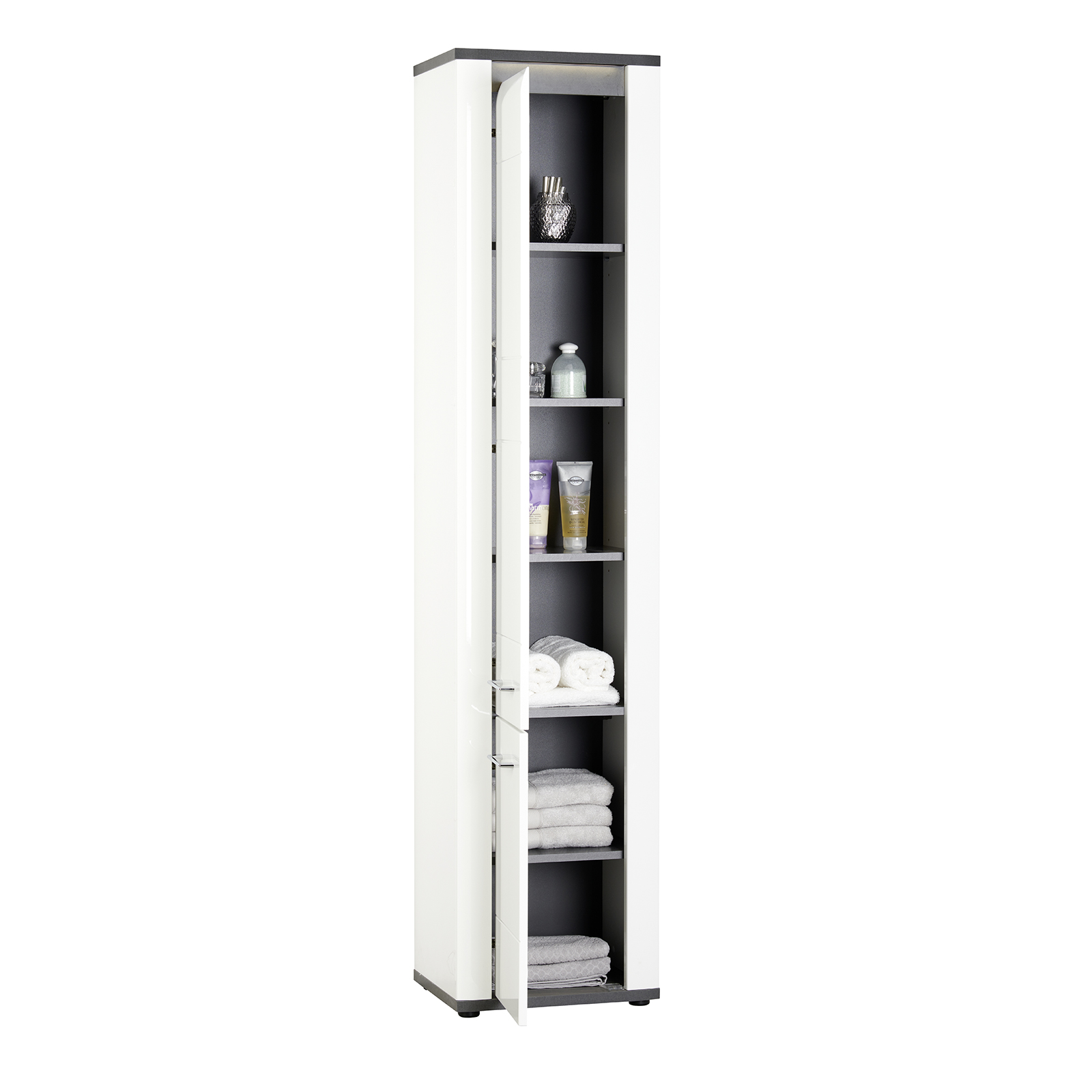 Luca Bessoni Hochschrank ALASSIO - weiß Hochglanz - Matera dunkel - 190 cm hoch