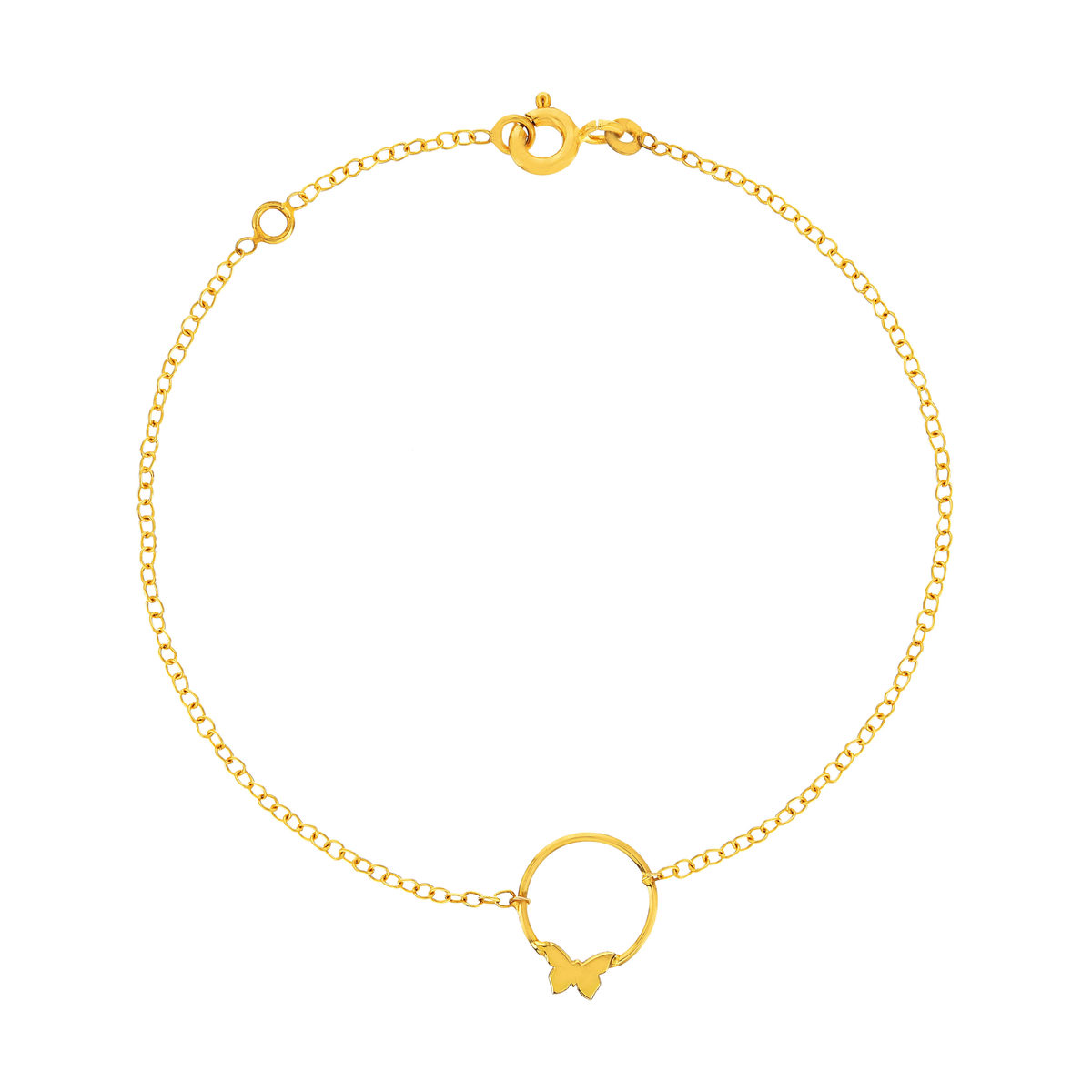 Bracelet or 375 jaune, motif cercle papillon 18,5 cm