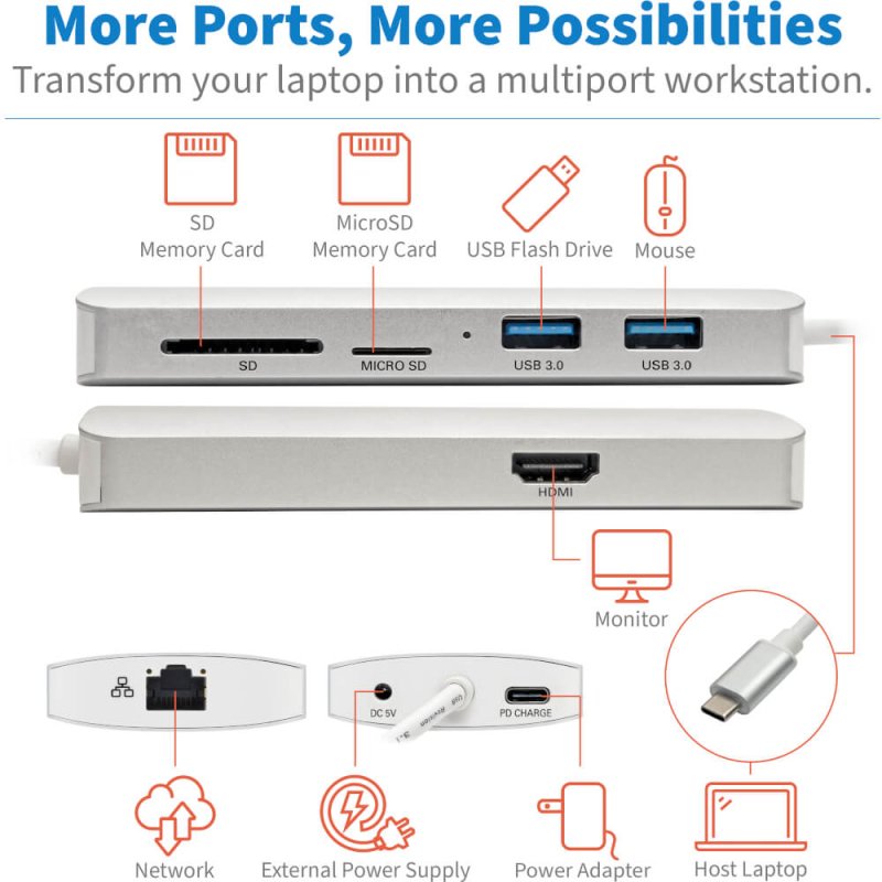 Tripp Lite U442-DOCK11-S station d'accueil USB 3.2 Gen 2 (3.1 Gen 2) Type-C Argent
