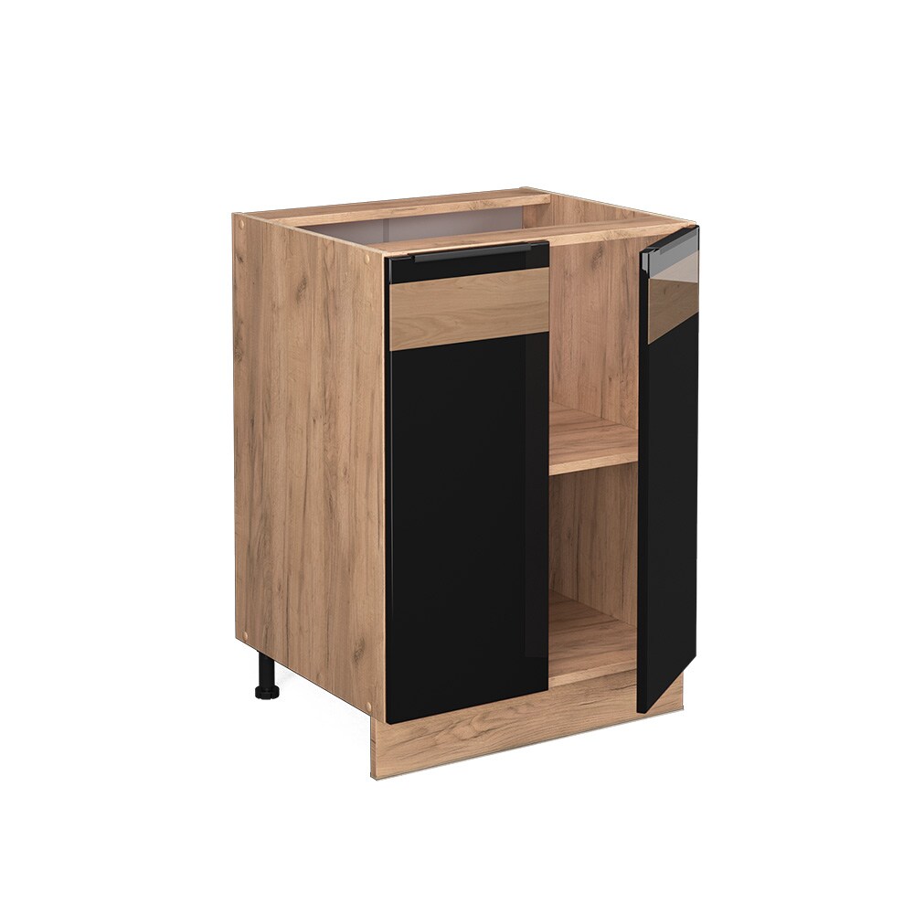 Vicco Unterschrank Küchenschrank Küchenmöbel Fame-Line Eiche Schwarz 60 cm modern Hochglanz