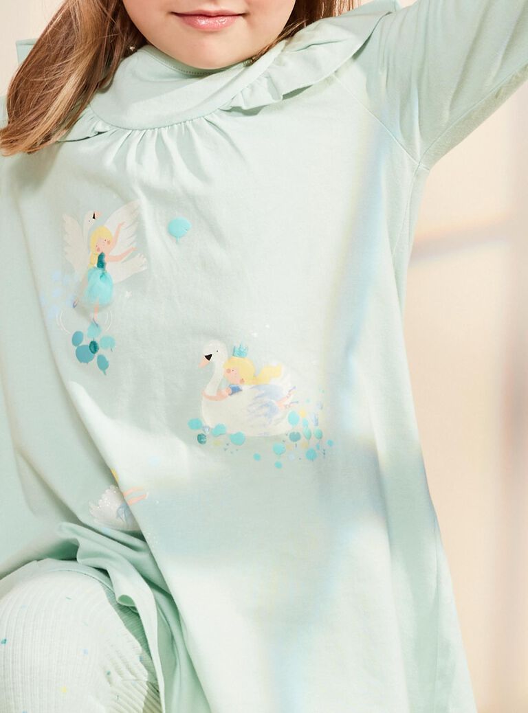 Pyjama en coton vert pâle avec danceuses et cygnes
