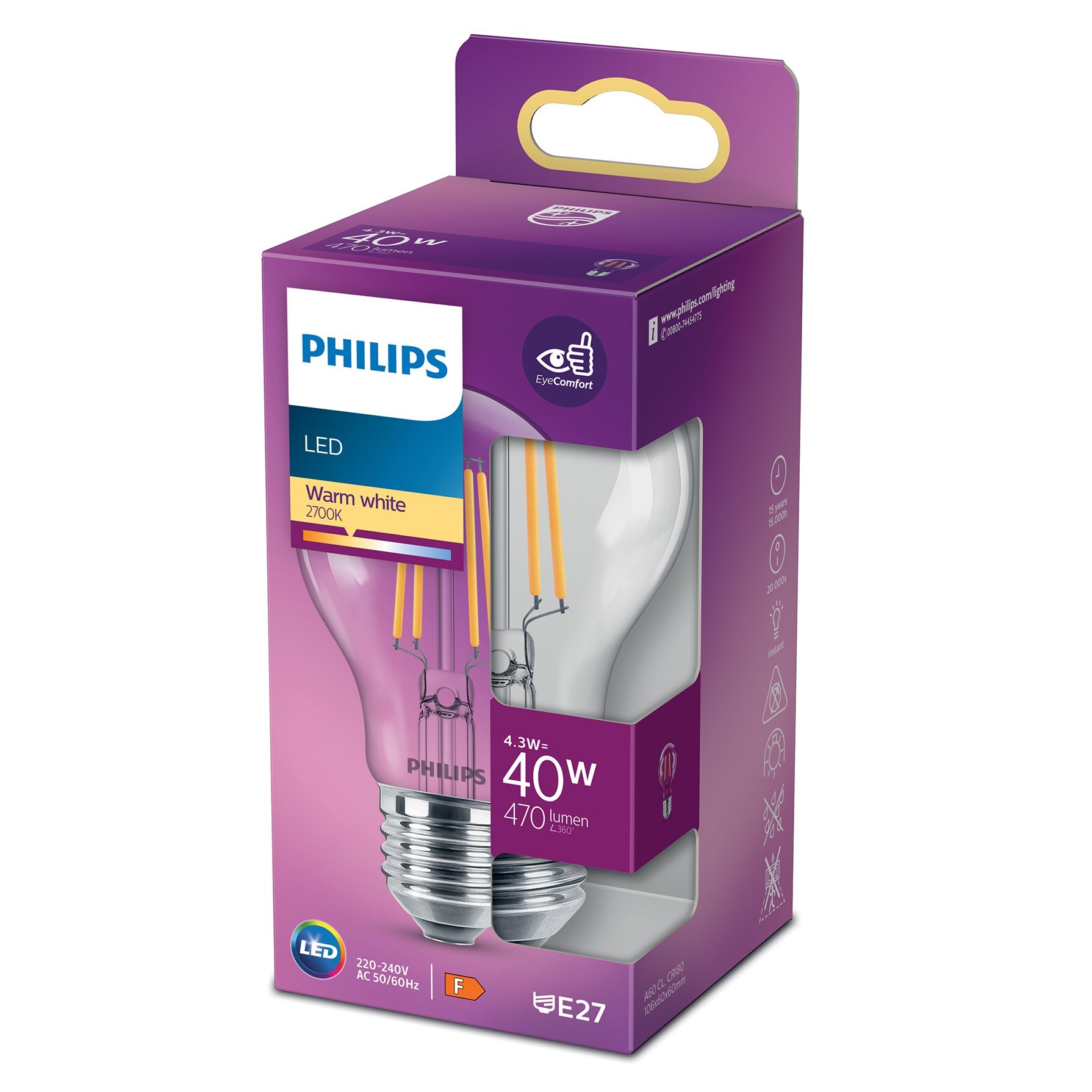 Philips LED-globepære E27 470 lm