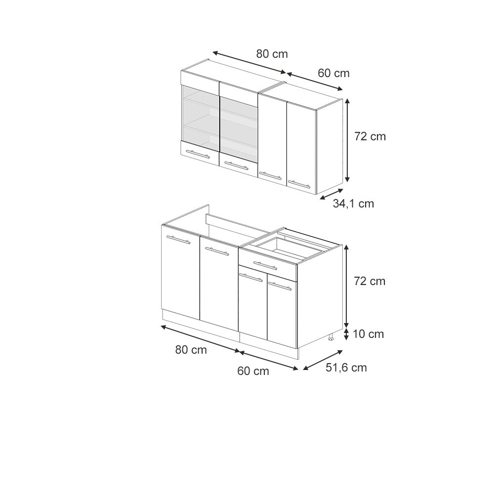 Vicco Küchenzeile Fame-Line Anthrazit Dunkelblau Hochglanz 140 cm ohne Arbeitsplatte