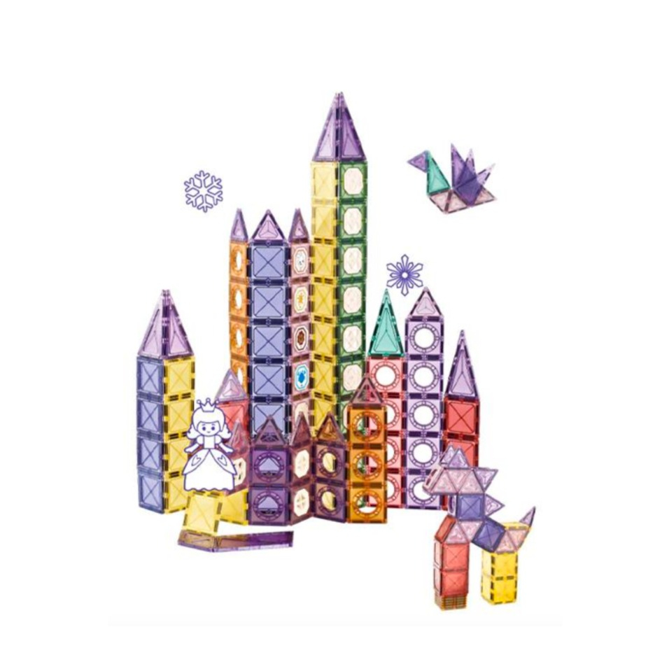 (128-tlg. Set) Magnet Bausteine DIY Kinder Spielzeug Magnetische Fliesen Lernspiel inkl. Sticker - Bunt