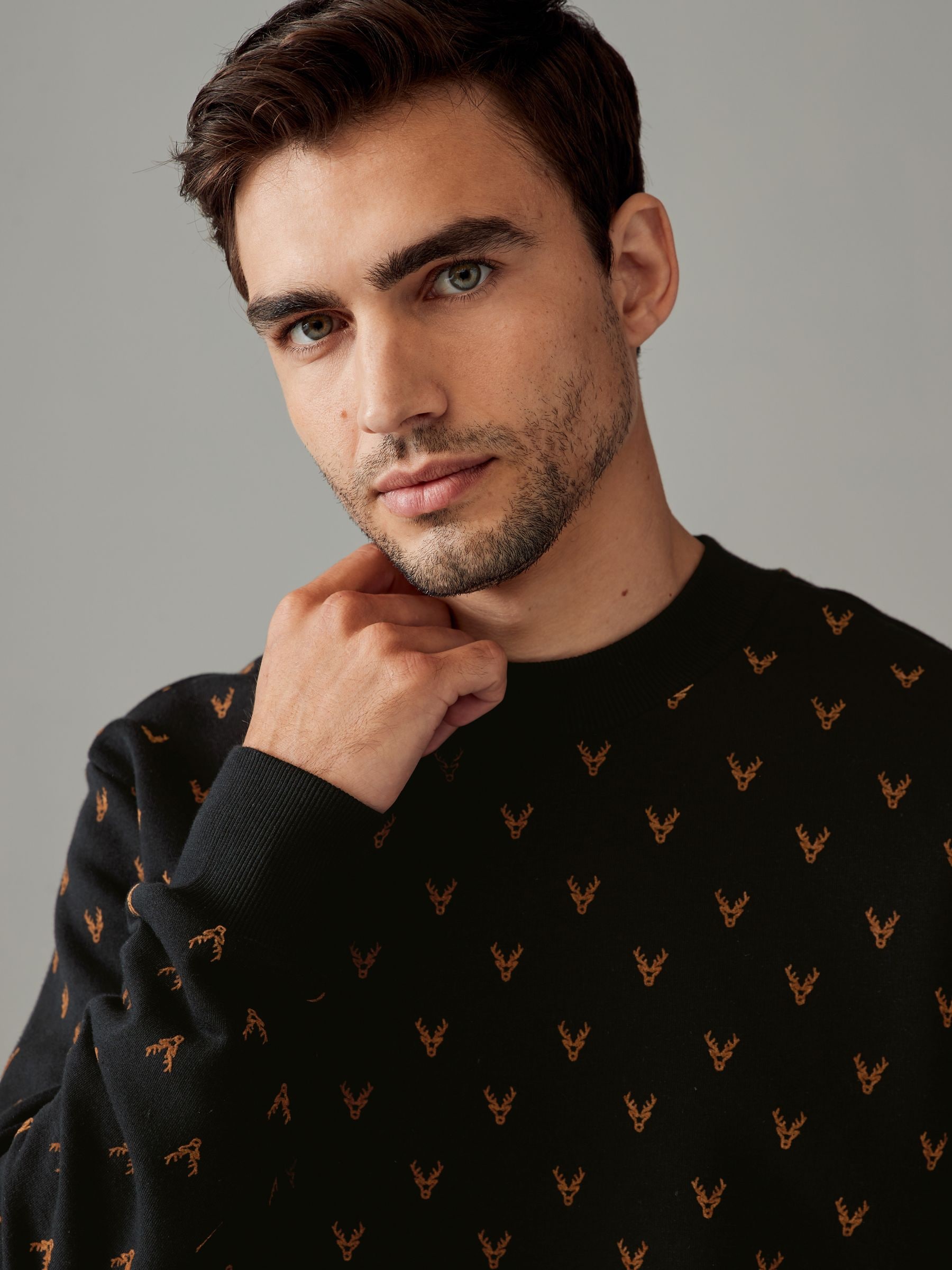 Zwart/brons - Kerstsweatshirt met ronde hals