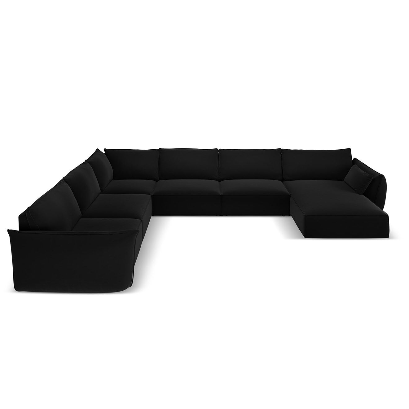 Mazzini Sofas Canapé d'angle Panoramique gauche Velours Vanda 8 Places noir - 384x284x85 cm