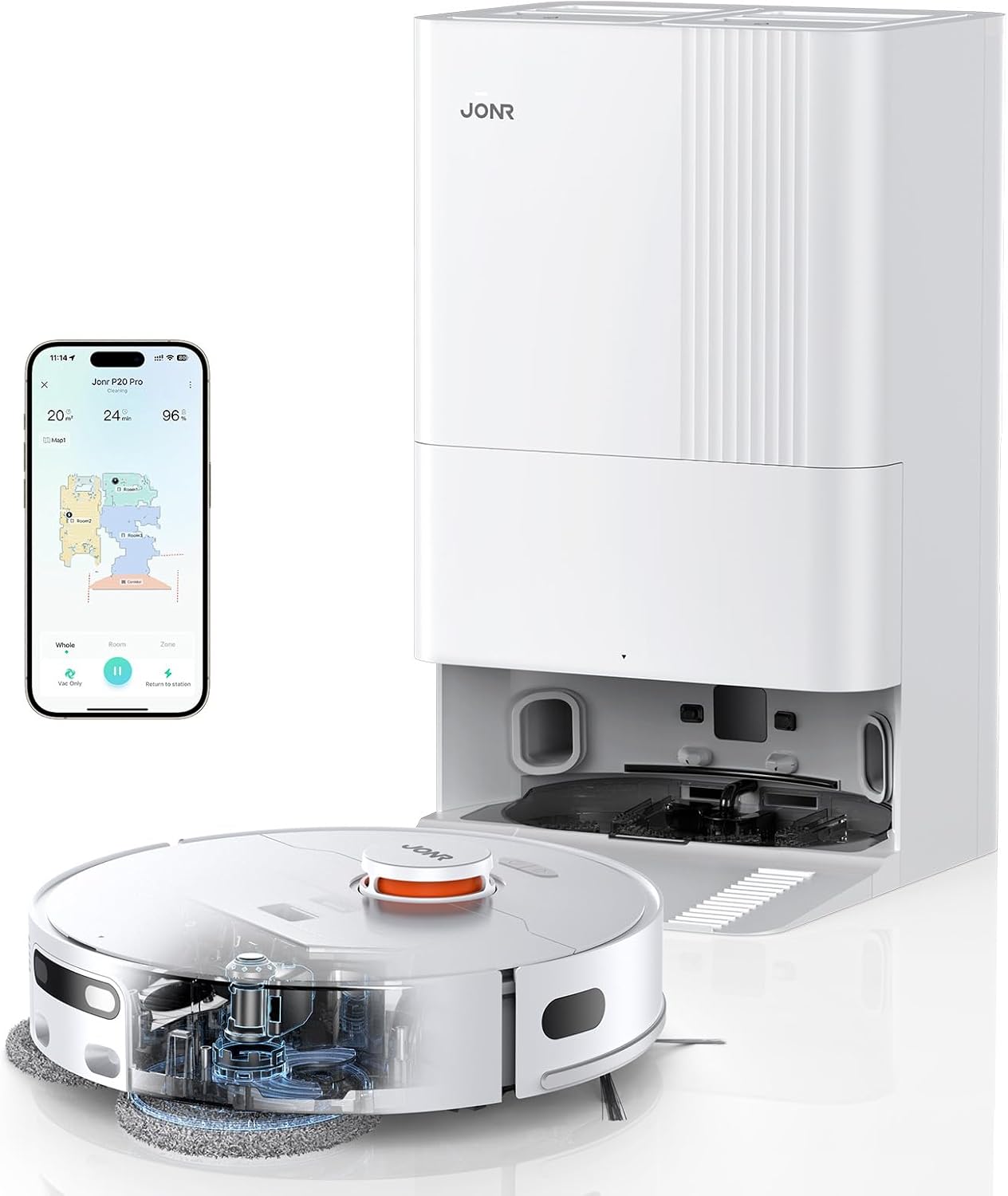 JONR T5 Pro Saugroboter mit Wischfunktion, 8150Pa Saugkraft (verbessert von T5 Lite) mit Heißlufttrocknung, Anti-Verfilzungs-Seitenbürste, Hindernisvermeidung, LiDAR-Navigation, All-in-One Dockund