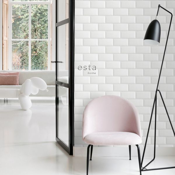 Estahome Tegelmotief Behang I - 0,53 x 10,05 m - Wit