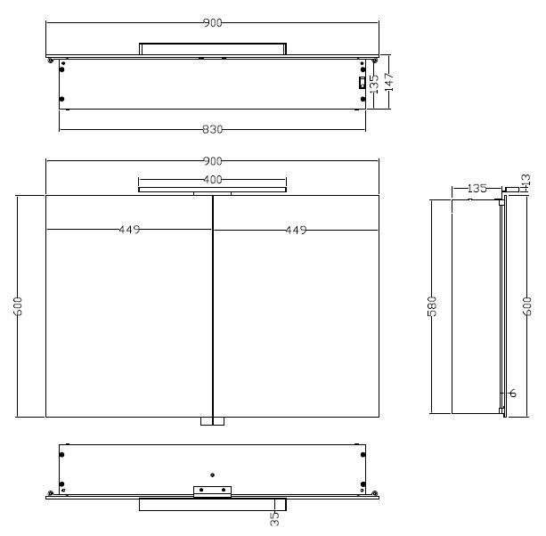 Mueller Basic aluminium spiegelkast 90 met LED verlichting