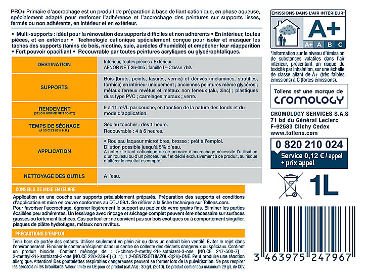 Peinture primaire d'accrochage Tollens pro+ 1L