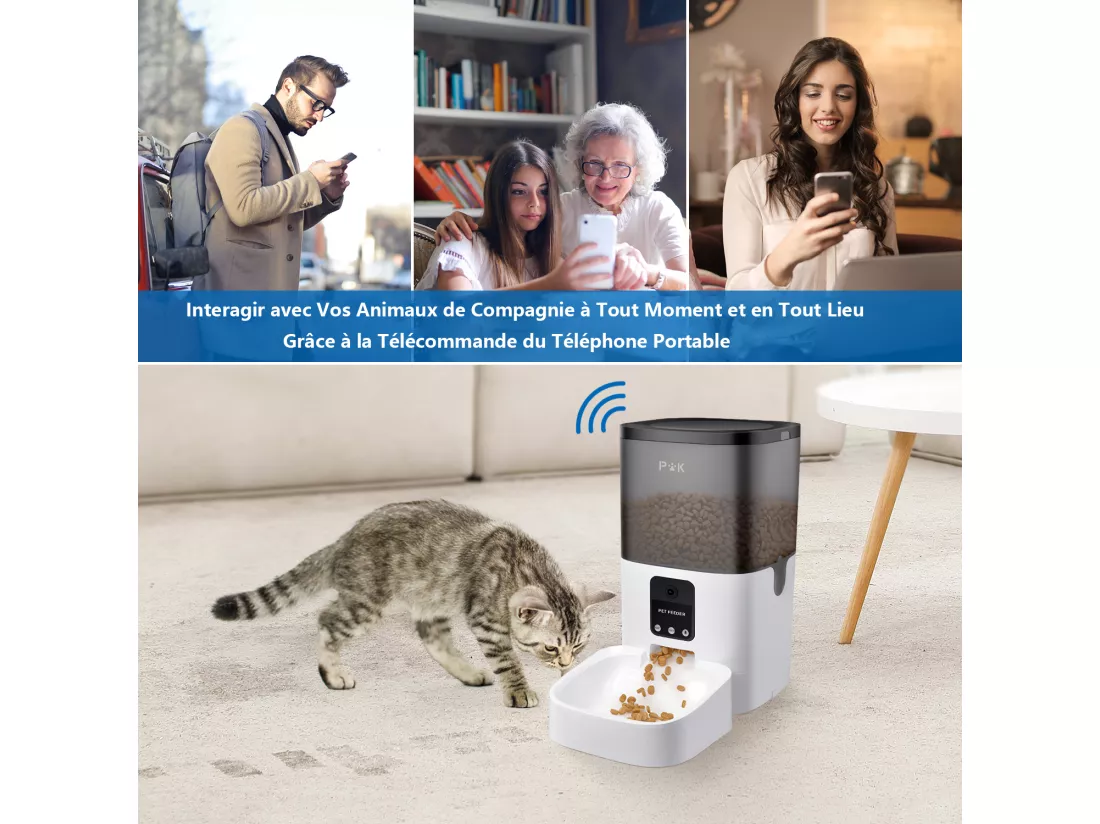 Balimo Distributeur de Croquettes Automatique 4L pour Chats/Chiens avec Webcam WiFi 2.4G,avec Contrôle APP, Caméra HD 1080p,​Enregistrement Vocal