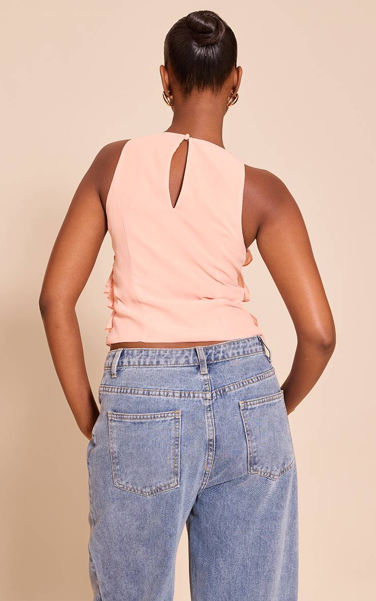 Pamplemousse Top Sans Manches En Mousseline À Détails Volantés