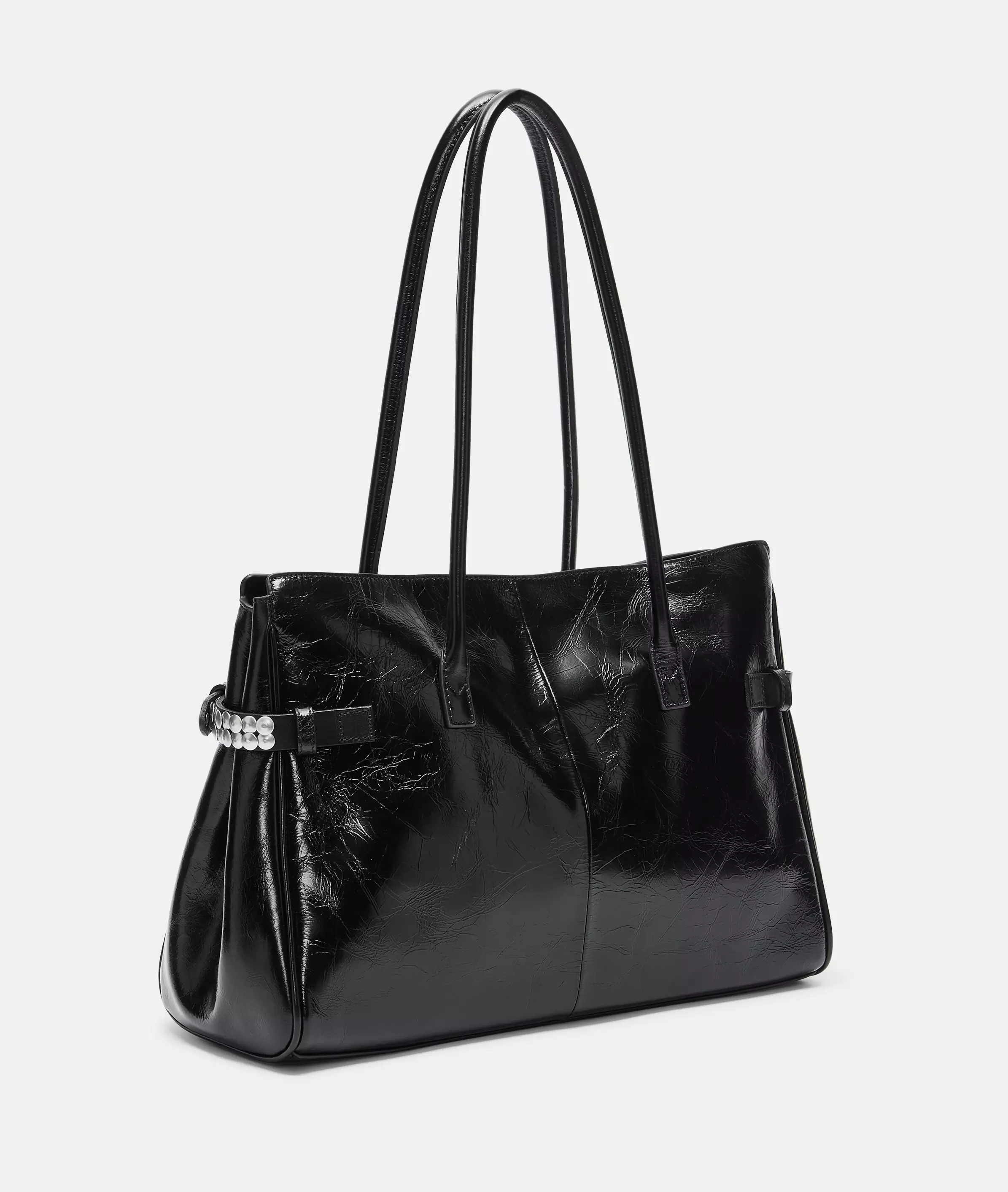 Nori Satchel L Large cowhide leather bag with glossy finish