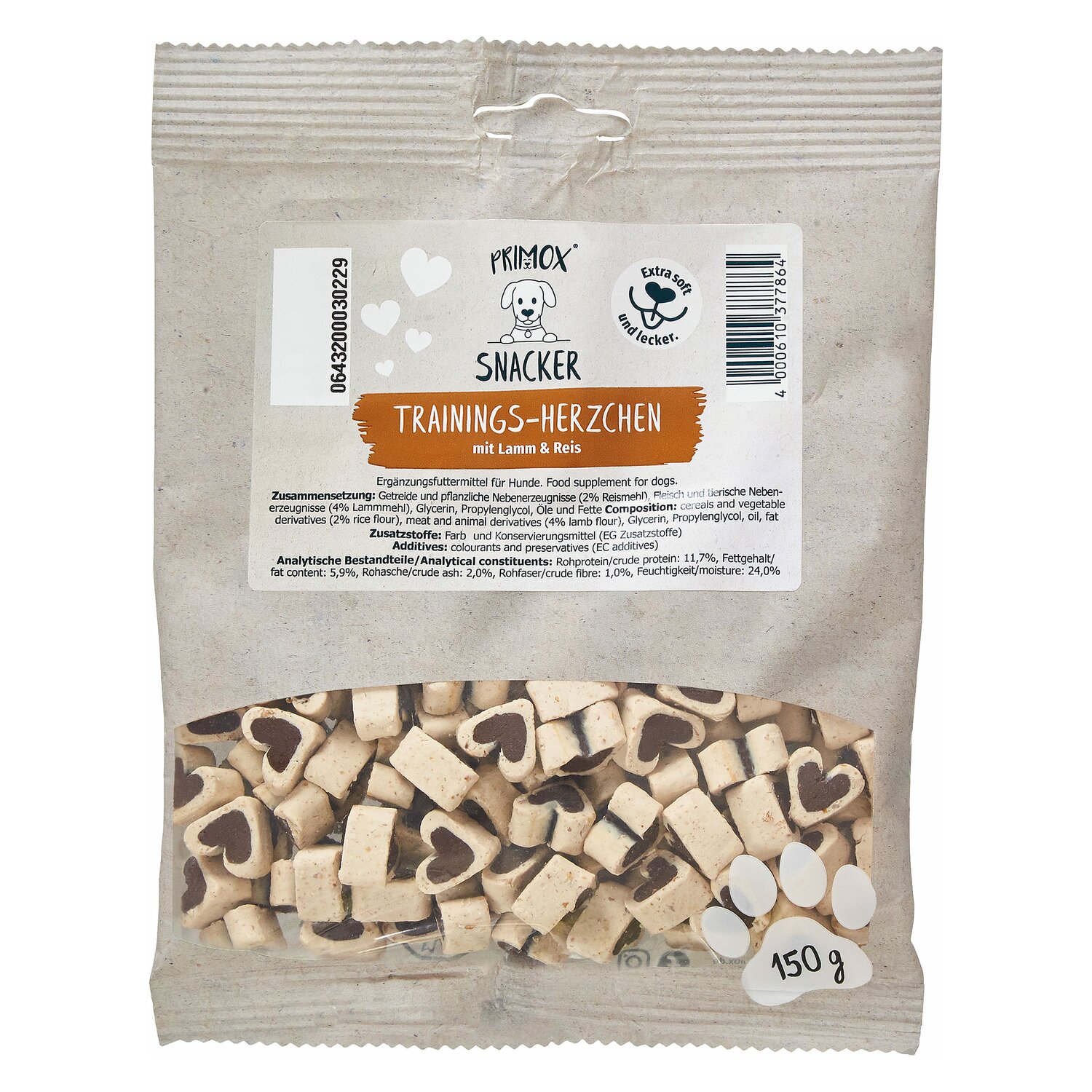 PRIMOX Trainings-Snack Herzchen  - 150g - Lamm/Reis