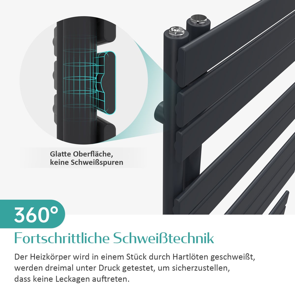 EMKE Badkamerradiator Plat 1320x400 mm Zwart Handdoekverwarmer Handdoekdroger Paneel Handdoekhouder Zijaansluiting voor Badkamer Warm Water 570W