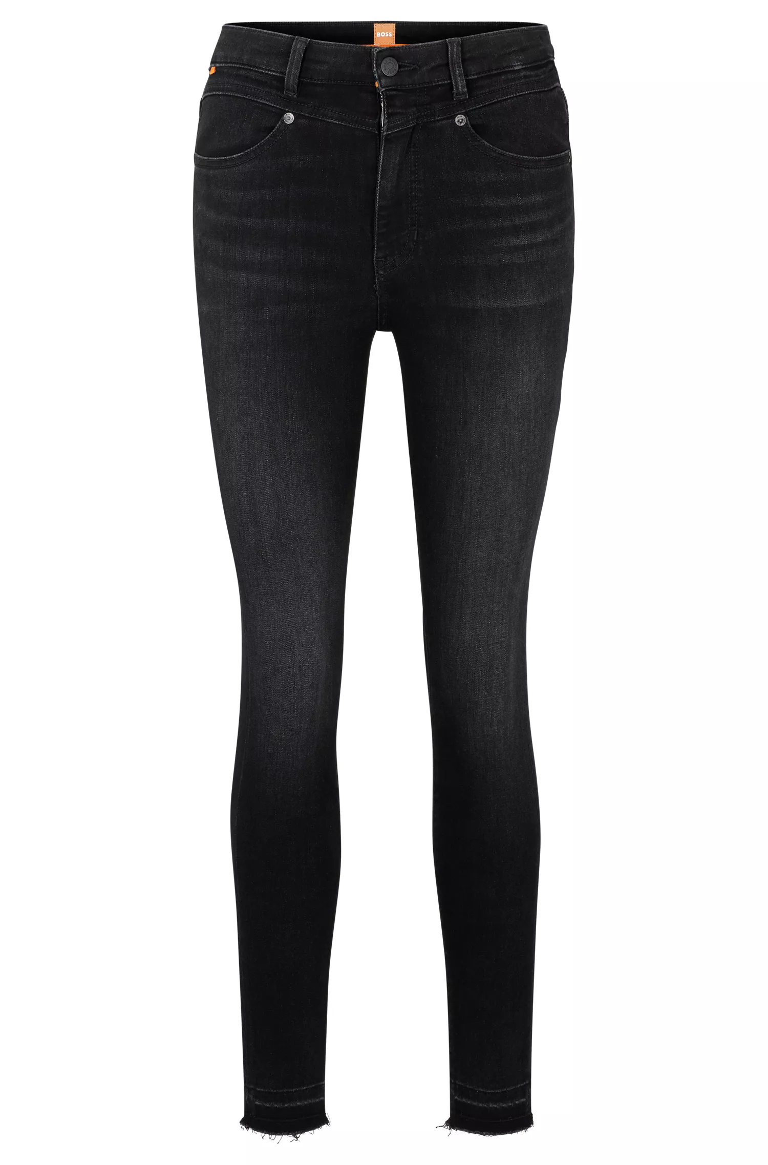 Calça jeans BOSS preta de cintura alta em denim elástico preto