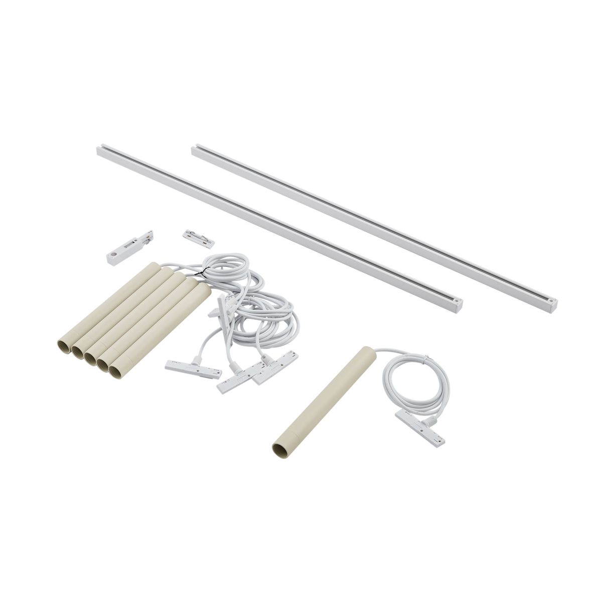 Modern railsysteem met 6 hanglampen beige met wit 1-fase - Slimline Keno