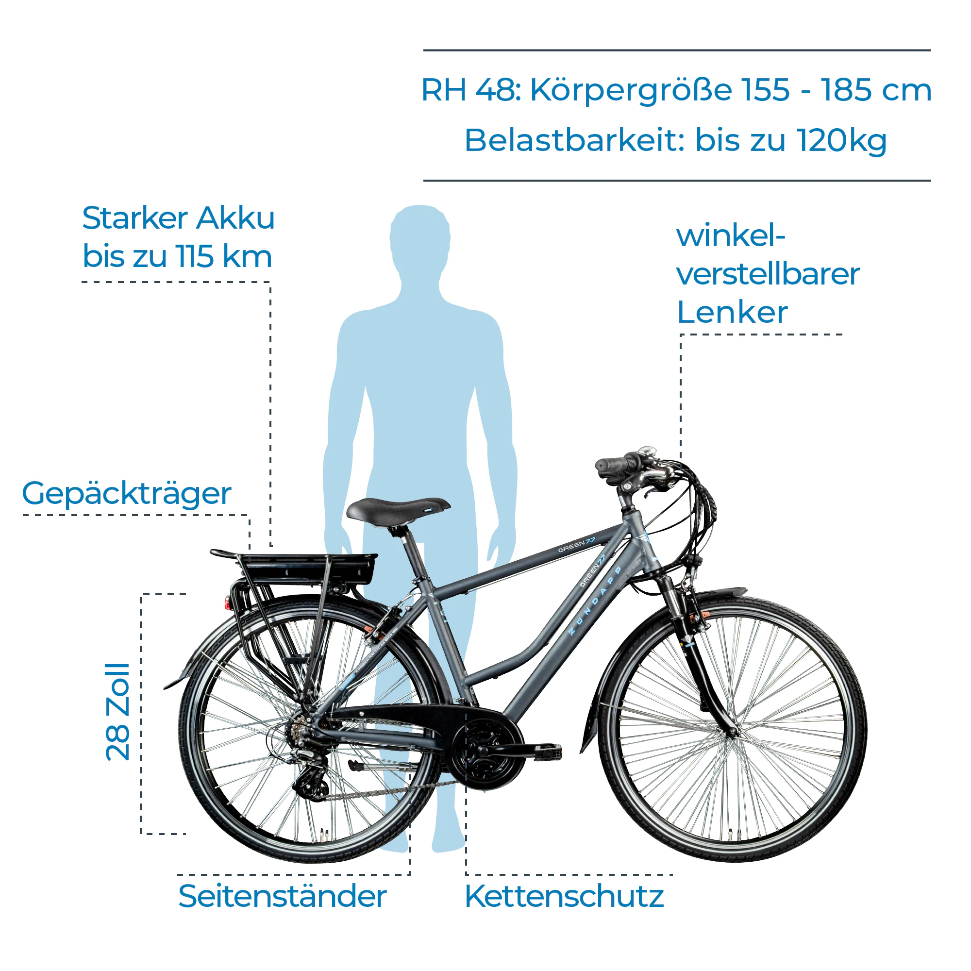 Zündapp Green 7.7 E-Bike Herren Trekkingrad 28 Zoll 155 - 185 cm mit 21 Gängen