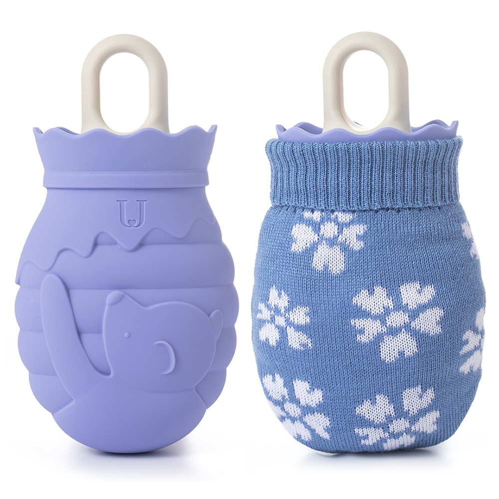 (260ml) 14x10cm Wärmeflasche Handwärmer mit Stoff Bezug - Lila / Blau