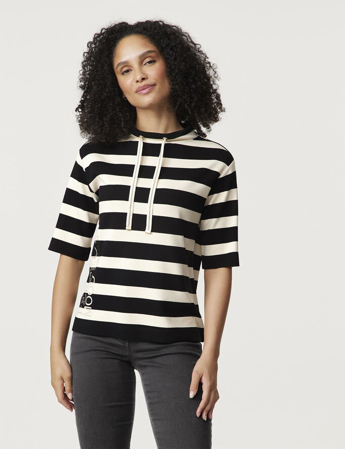 Gerry Weber T-SHIRT 3/4 SLEEVE Black/cream yarnstrpe