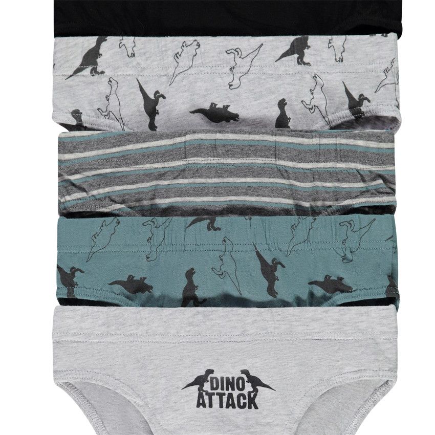 Lot de 5 slips en jersey print dinosaures pour garçon - Gris chiné