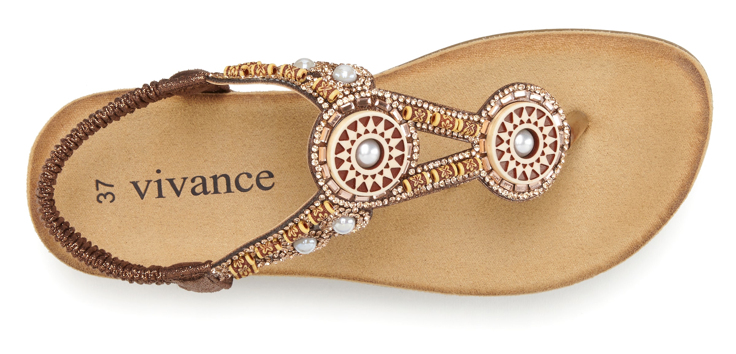 Vivance Zehentrenner  Sandale, Sommerschuh, Pantolette mit Perlen und Steinchen VEGAN
