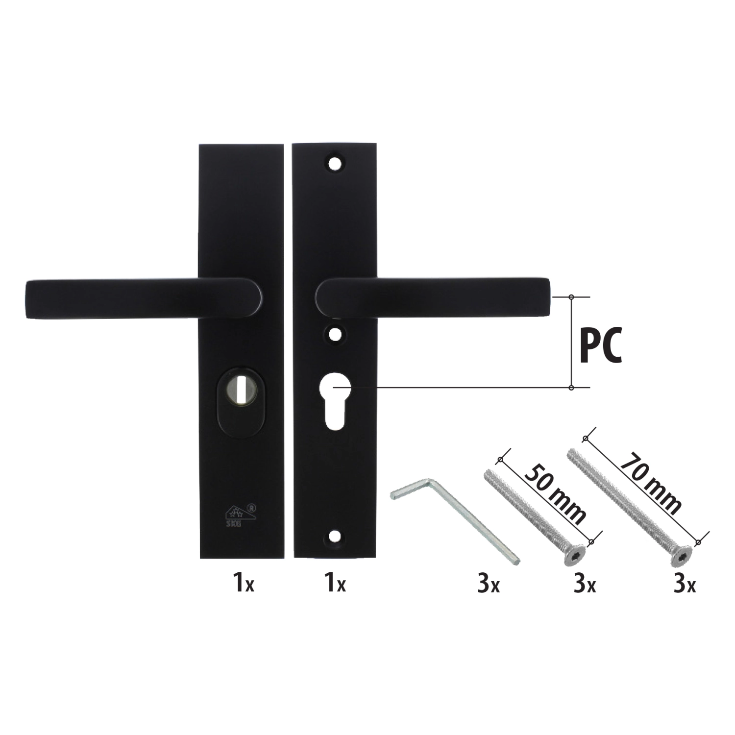 Starx 86.101.37 Veiligheidsbeslag - Krukgarnituur - SKG3 - Langschild - Aluminium - Zwart