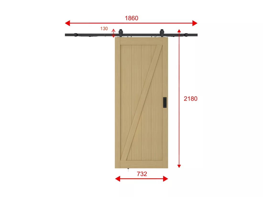Porte coulissante avec système en applique en bois et MDF - Naturel clair - H205 x L73 cm - BALERMA