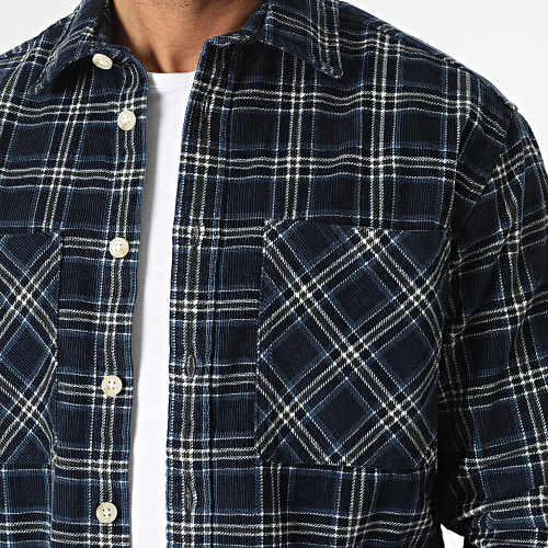 Surchemise Velours A Carreaux Loose Finn Bleu Marine