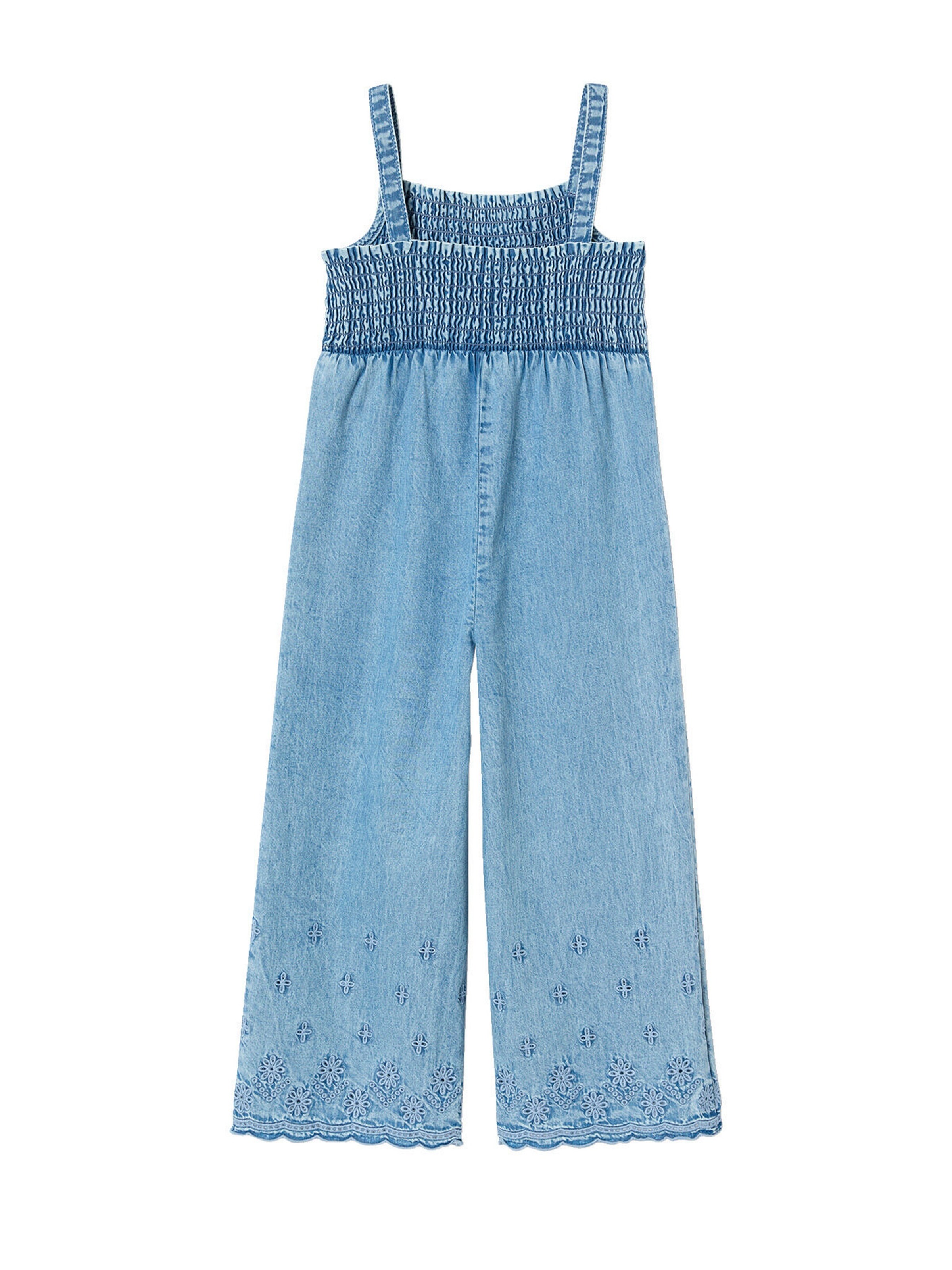 Vertbaudet Mädchen Jumpsuit aus Light-Denim mit gestickten Blumen helles blau