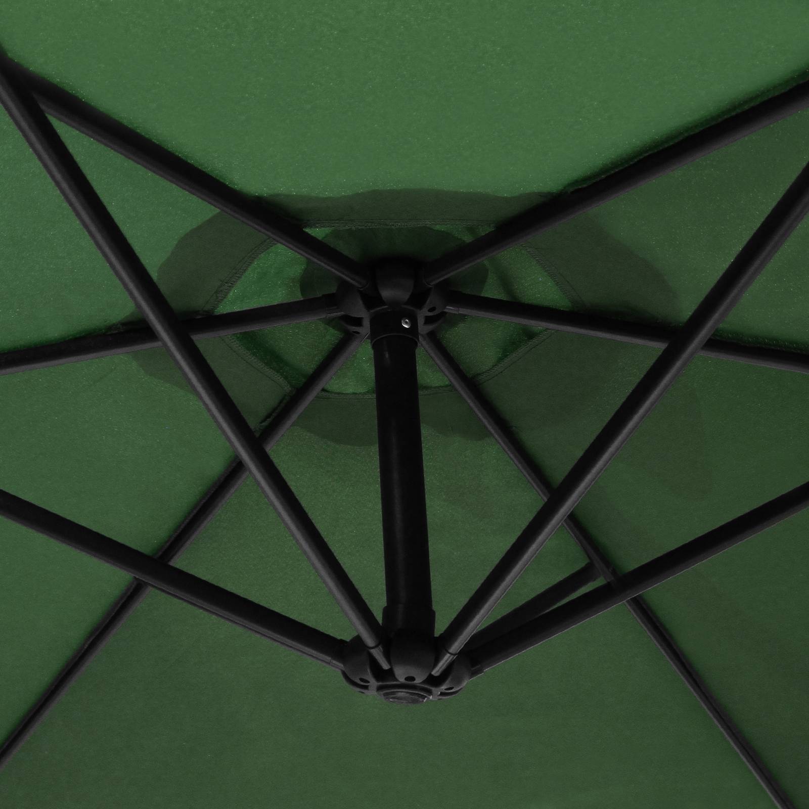 Guarda-chuva verde de 3 m com mecanismo de manivela, base quadrada e capa impermeável grátis.