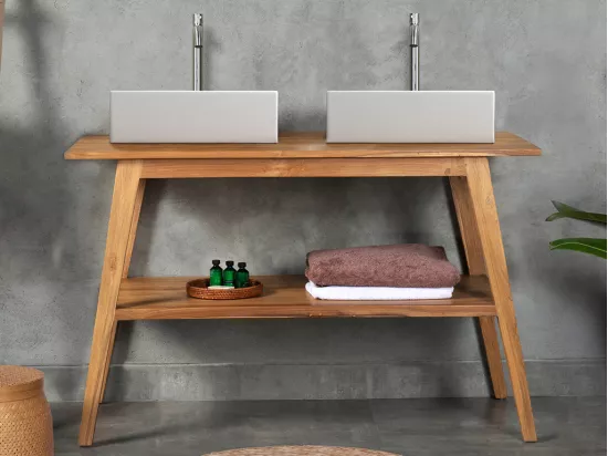 Meuble de salle de bain en teck avec double vasque - 120 cm - BOBOTSARI