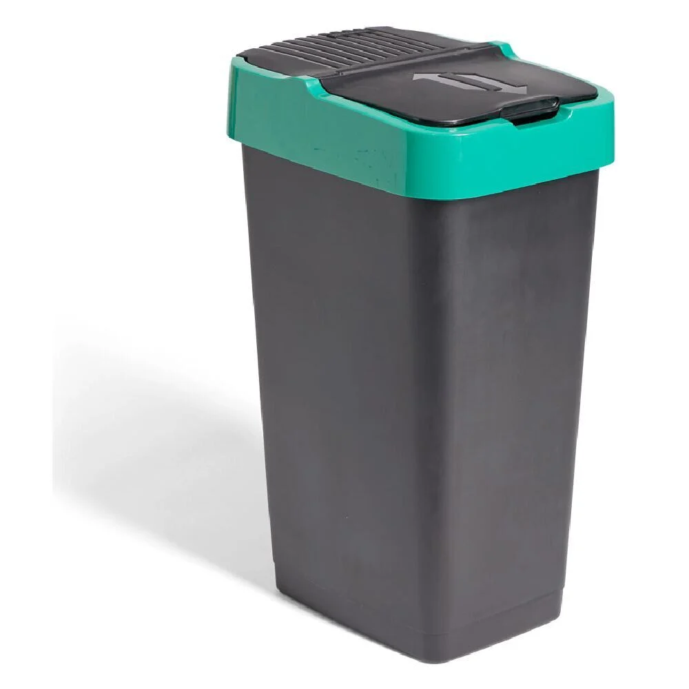 Poubelle de tri pour verre 60L plastique vert et noir