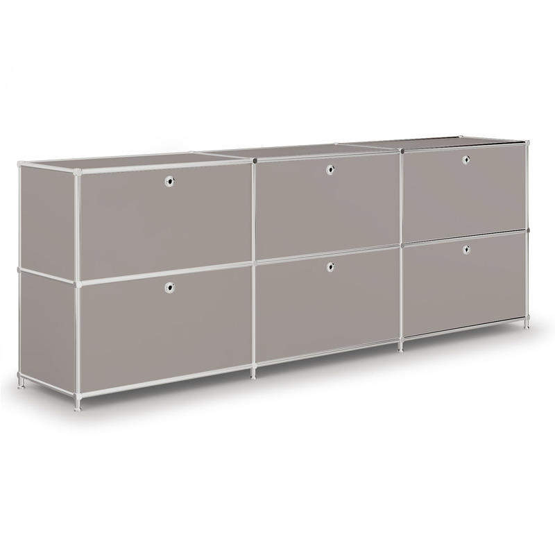 Sideboard VEROM, 6 Schubladen, mit Lochgriffen, taupe