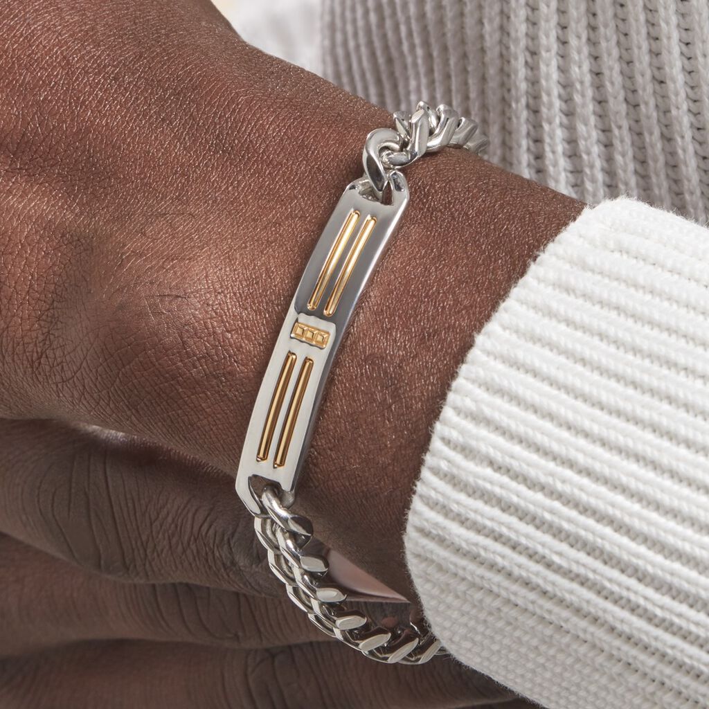 Bracelet Identité Acier Blanc Et Plaqué Or Aristocles