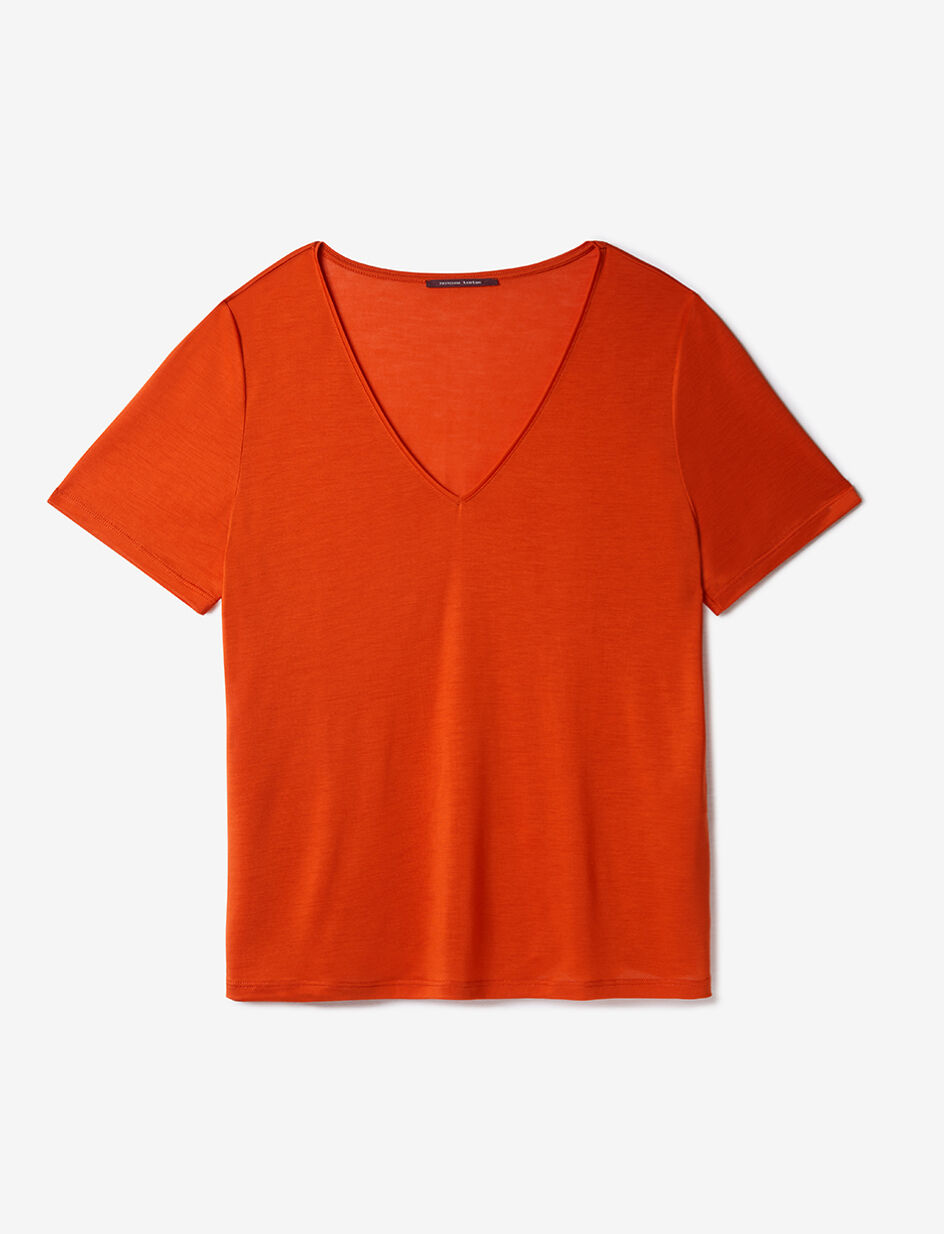 T-shirt court manches courtes col V - orange épice