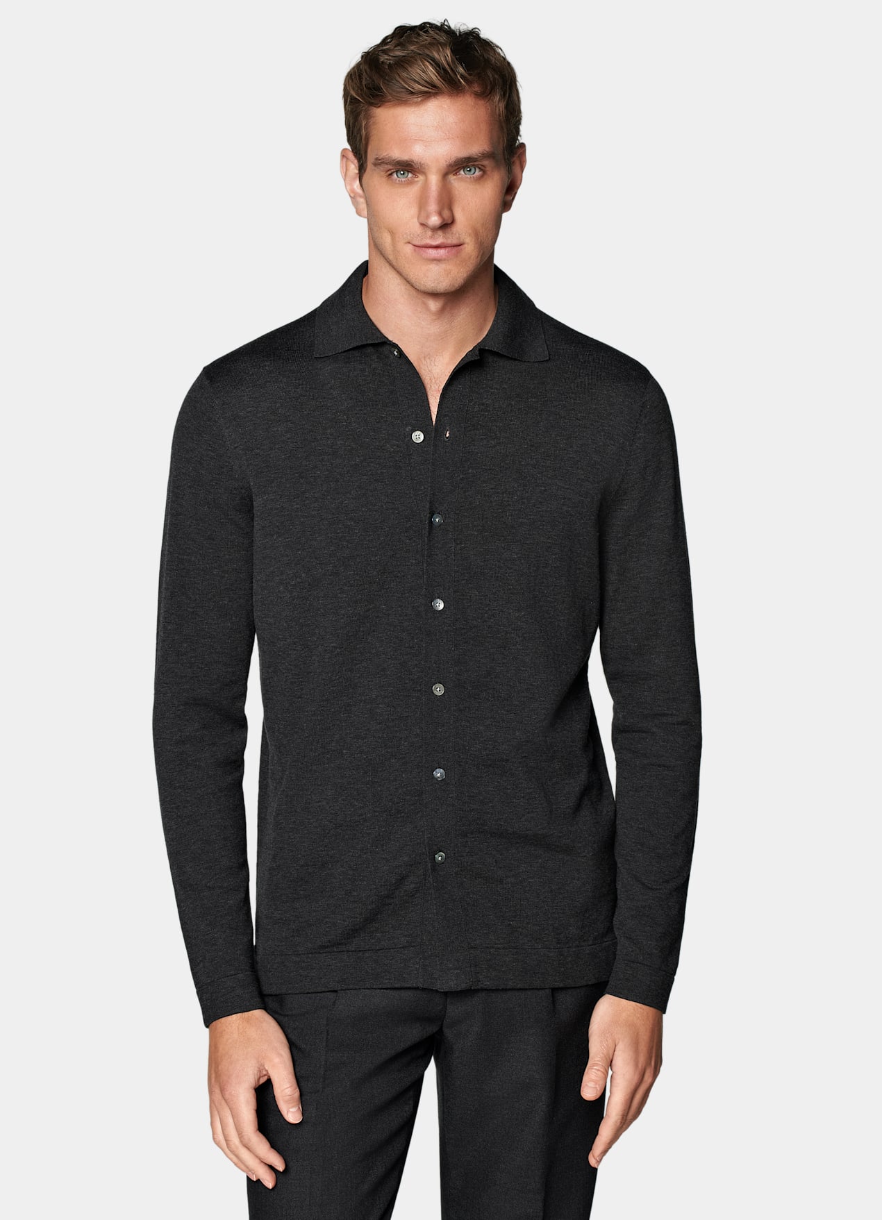 Cardigan col polo à manches longues gris foncé