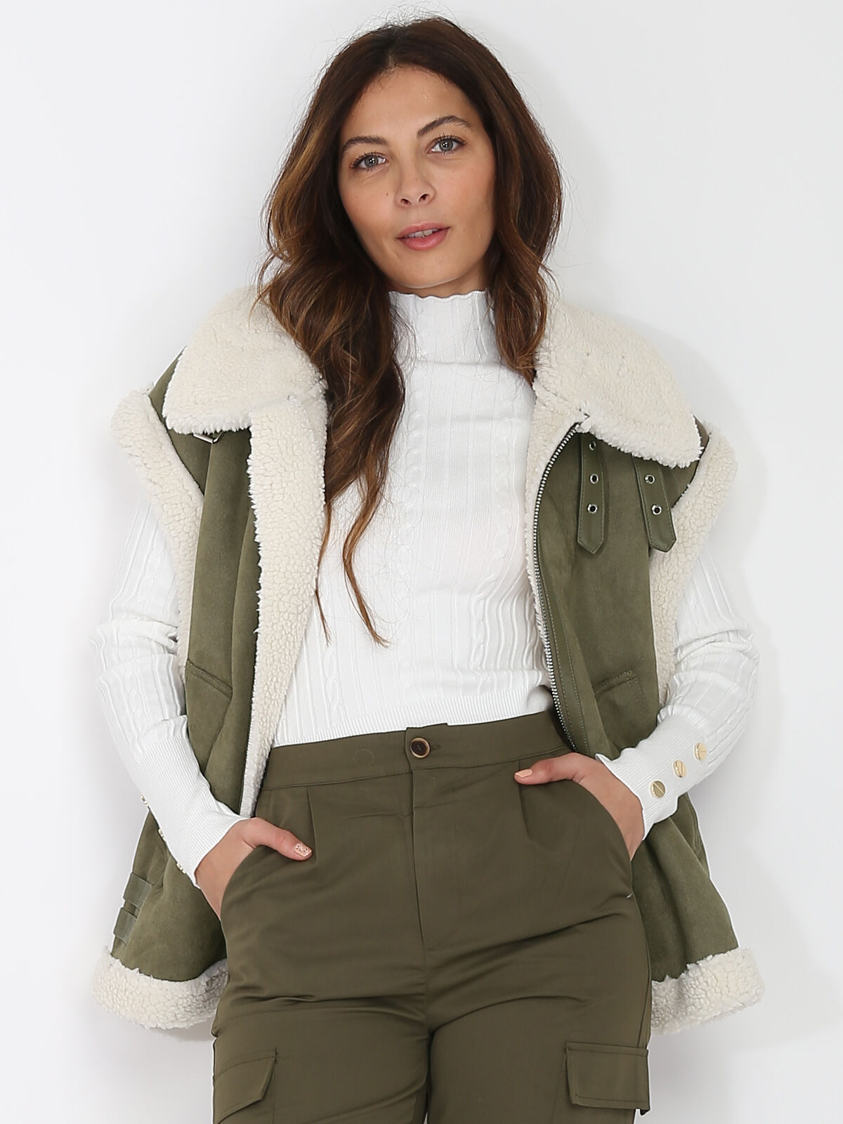 Manteau aviateur sans manches- Kaki