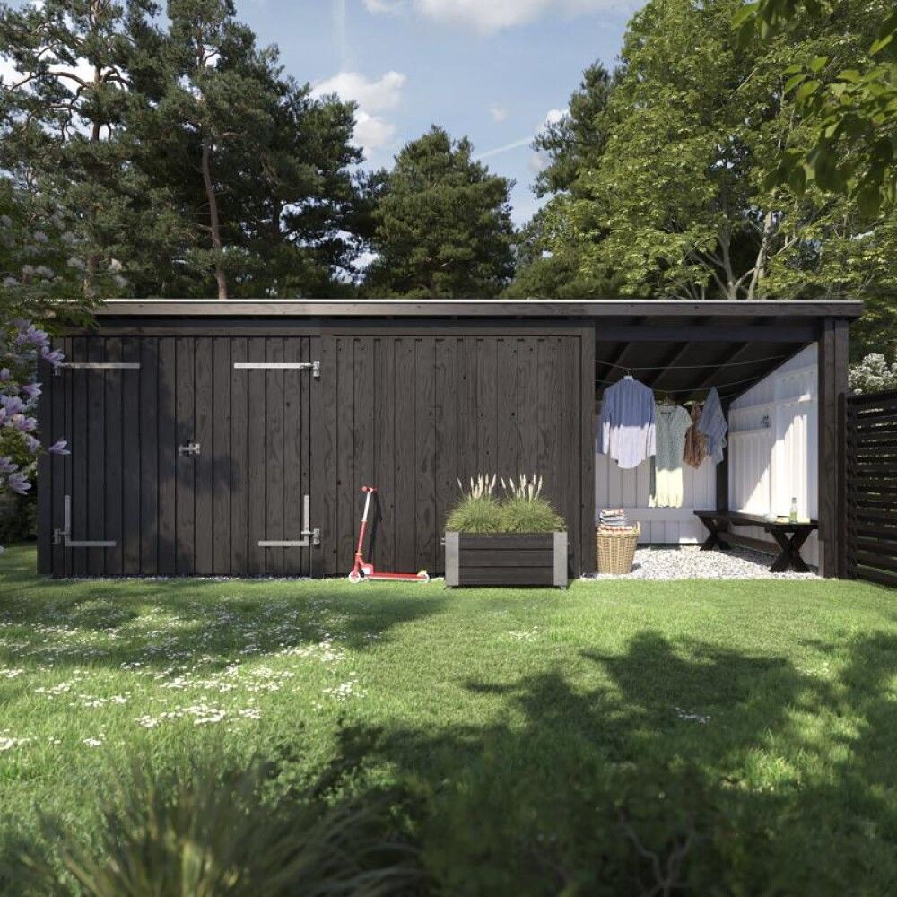 REDSKAPSBOD PLUS NORDIC 3 INKL TAKPAPP/STOLPEFOT DOBBELDØR/ÅPEN 14M²