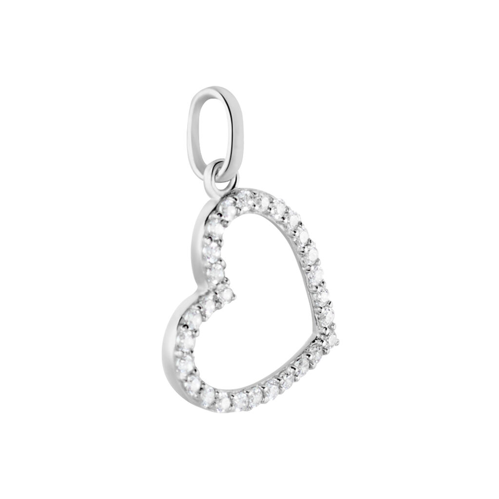 Pendentif Coeur Penche Or Blanc Oxyde De Zirconium
