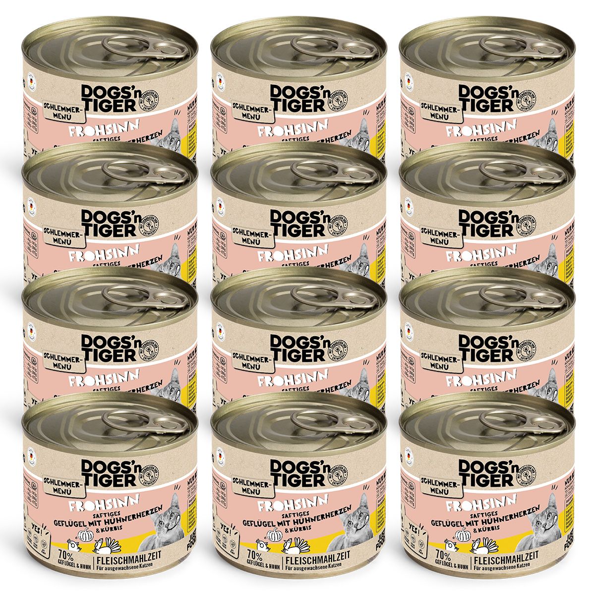 Dogs’n Tiger Adult, Katzenfutter, Frohsinn, Katzen Nassfutter, Getreidefrei, Geflügel & Kürbis